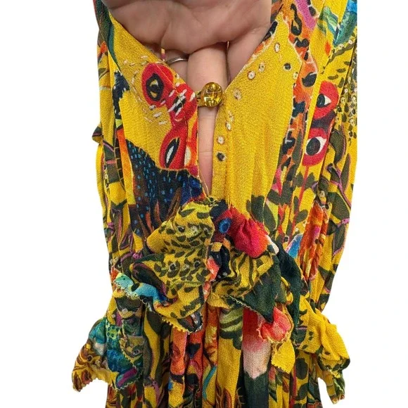 Farm Rio Women's Into The Wild Jungle Tropical Ruffle Dress Resort Boho XS‎ - Picture 4 of 10